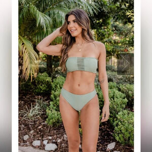 Pink Lilly SEA YOU TOGETHER OLIVE MID-RISE BIKINI BOTTOMS